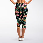 Watercolor Tropical Lily Pattern Print Women's Capri Leggings