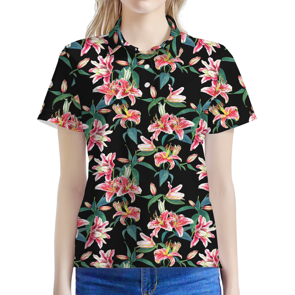 Watercolor Tropical Lily Pattern Print Women's Polo Shirt