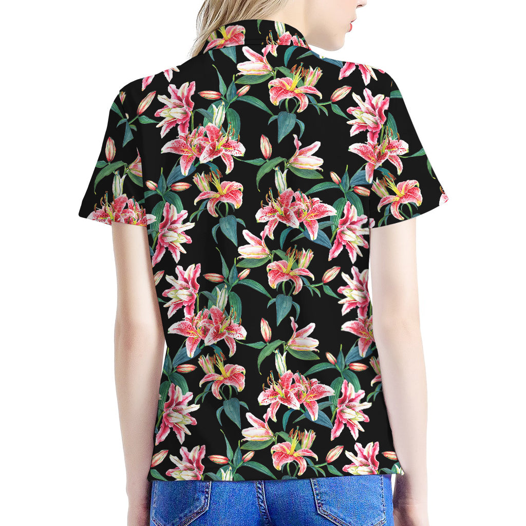 Watercolor Tropical Lily Pattern Print Women's Polo Shirt