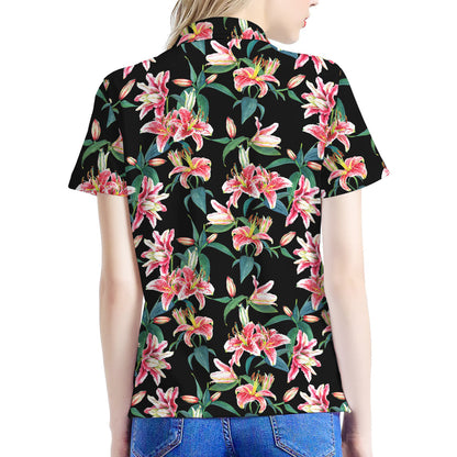 Watercolor Tropical Lily Pattern Print Women's Polo Shirt