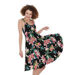 Watercolor Tropical Lily Pattern Print Women's Sleeveless Dress