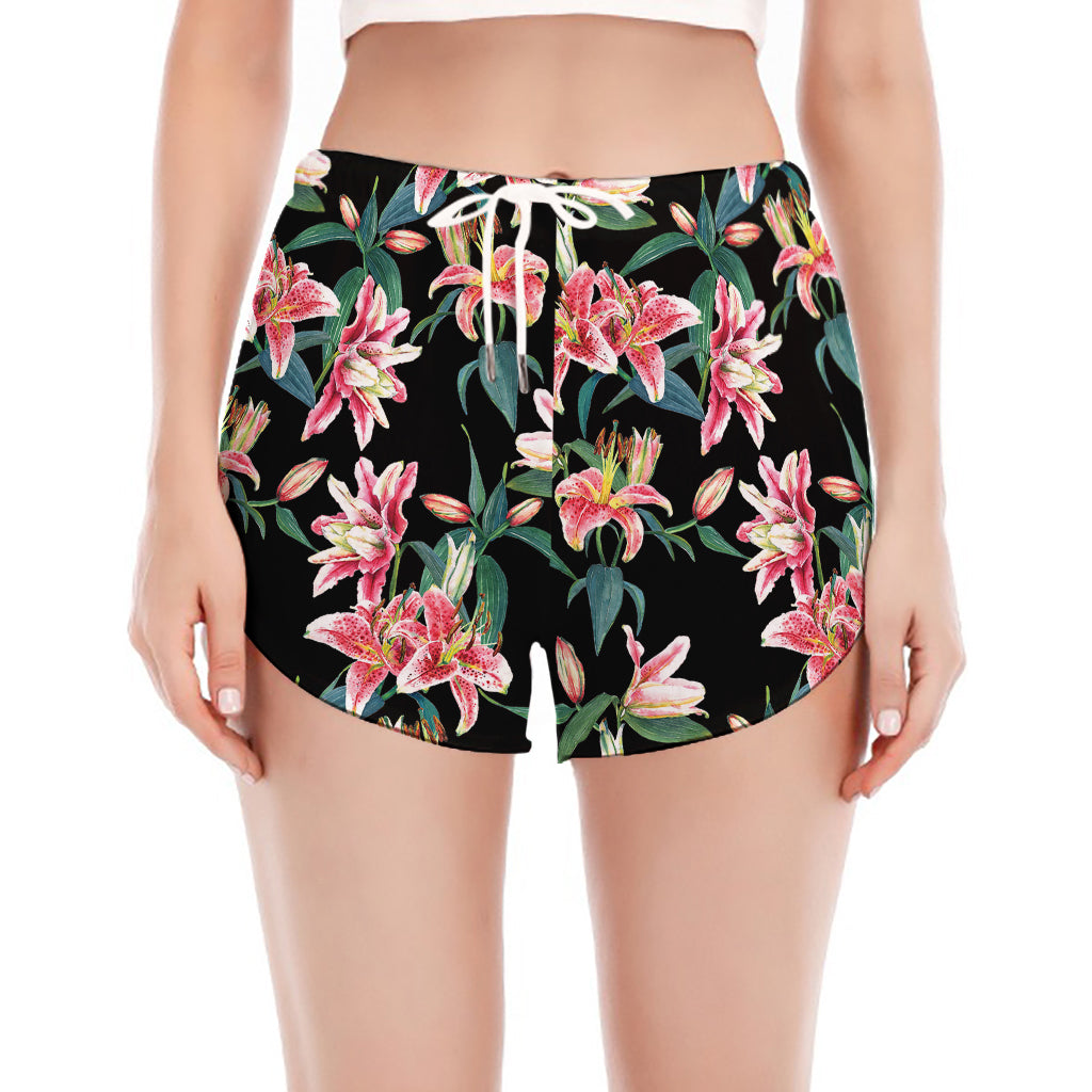Watercolor Tropical Lily Pattern Print Women's Split Running Shorts