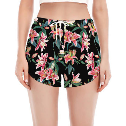 Watercolor Tropical Lily Pattern Print Women's Split Running Shorts
