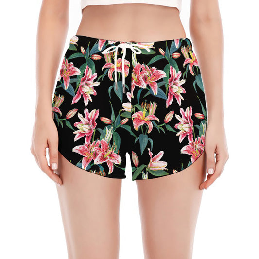 Watercolor Tropical Lily Pattern Print Women's Split Running Shorts