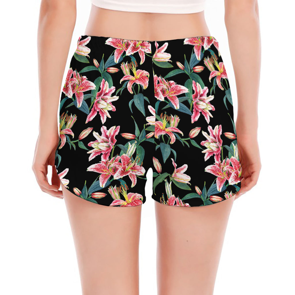 Watercolor Tropical Lily Pattern Print Women's Split Running Shorts