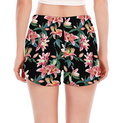 Watercolor Tropical Lily Pattern Print Women's Split Running Shorts