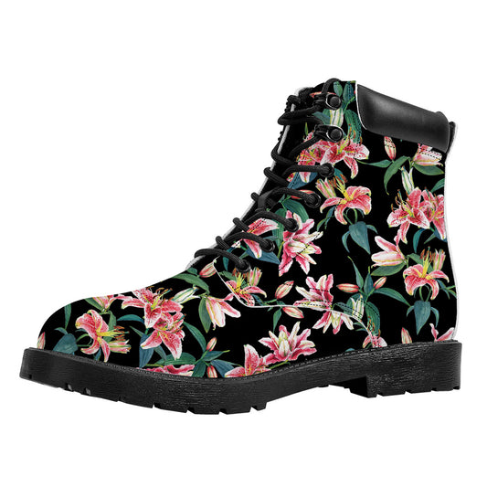 Watercolor Tropical Lily Pattern Print Work Boots