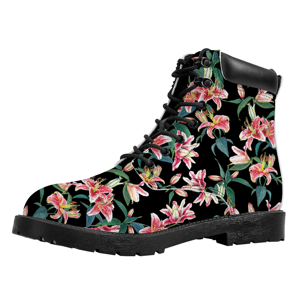 Watercolor Tropical Lily Pattern Print Work Boots