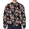 Watercolor Tropical Lily Pattern Print Zip Sleeve Bomber Jacket