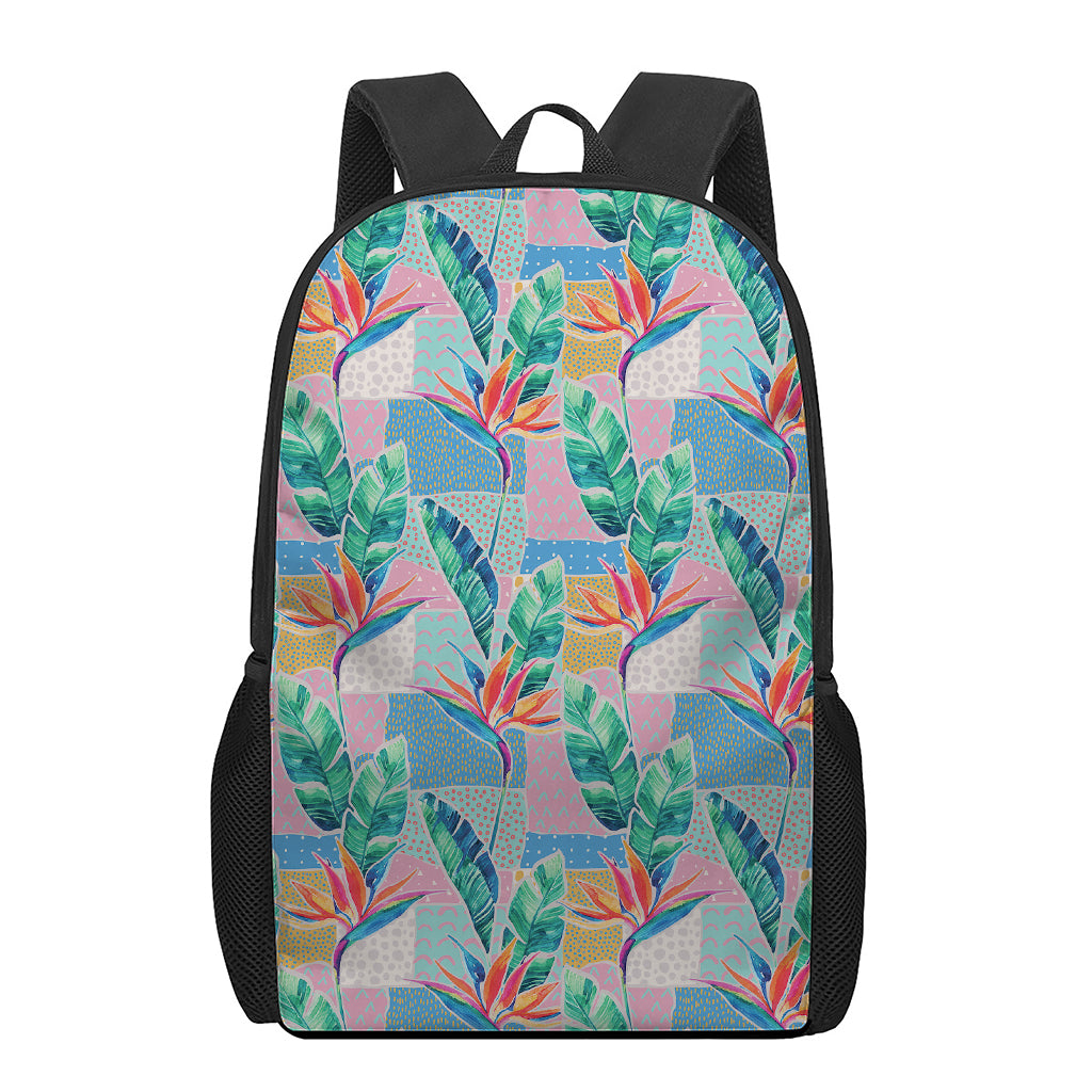 Watercolor Tropical Patchwork Print 17 Inch Backpack