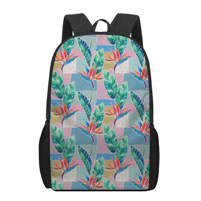 Watercolor Tropical Patchwork Print 17 Inch Backpack