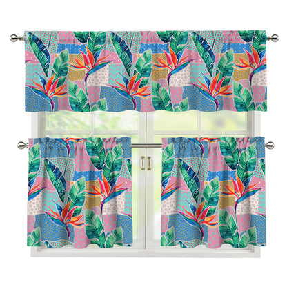Watercolor Tropical Patchwork Print 3 Piece Kitchen Curtains