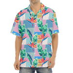 Watercolor Tropical Patchwork Print Aloha Shirt
