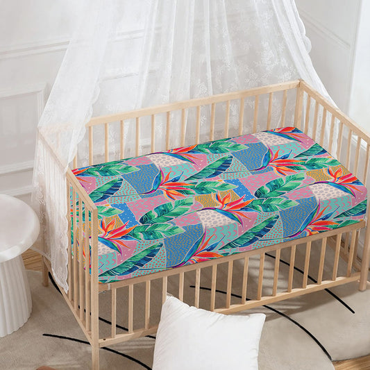 Watercolor Tropical Patchwork Print Baby Crib Sheet