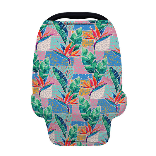 Watercolor Tropical Patchwork Print Baby Seat Cover
