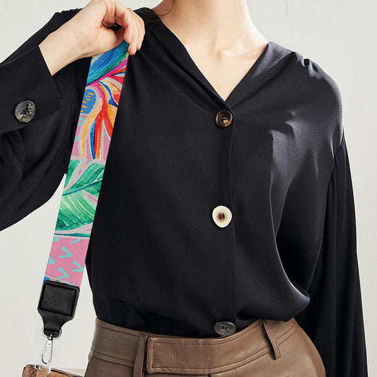 Watercolor Tropical Patchwork Print Bag Strap