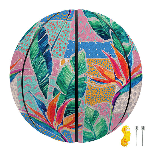 Watercolor Tropical Patchwork Print Basketball