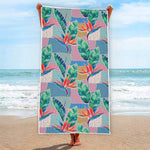 Watercolor Tropical Patchwork Print Beach Towel