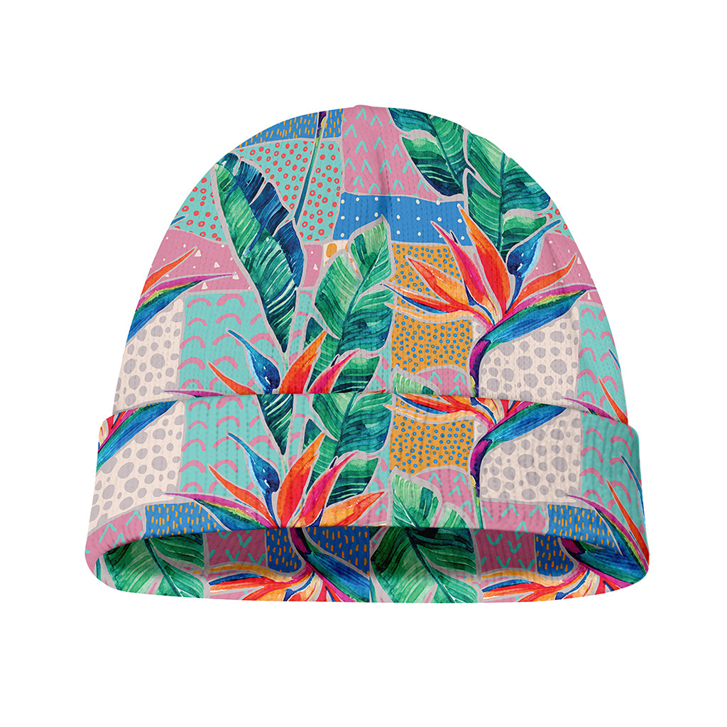 Watercolor Tropical Patchwork Print Beanie