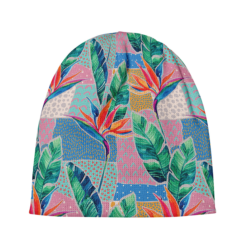 Watercolor Tropical Patchwork Print Beanie