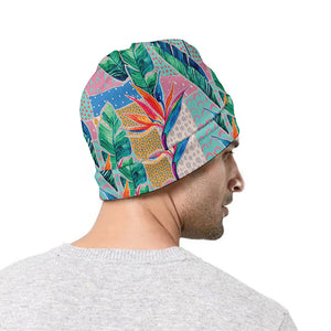 Watercolor Tropical Patchwork Print Beanie