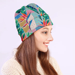 Watercolor Tropical Patchwork Print Beanie