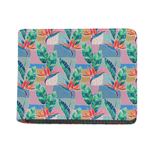 Watercolor Tropical Patchwork Print Bifold Wallet