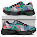 Watercolor Tropical Patchwork Print Black Chunky Shoes