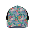 Watercolor Tropical Patchwork Print Black Mesh Trucker Hat