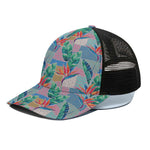 Watercolor Tropical Patchwork Print Black Mesh Trucker Cap