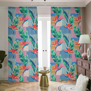 Watercolor Tropical Patchwork Print Blackout Pencil Pleat Curtains