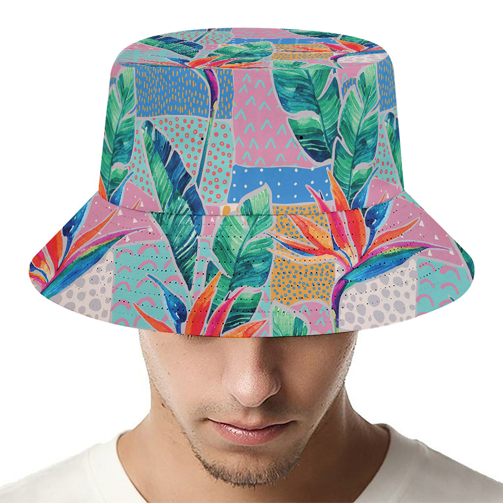 Watercolor Tropical Patchwork Print Bucket Hat