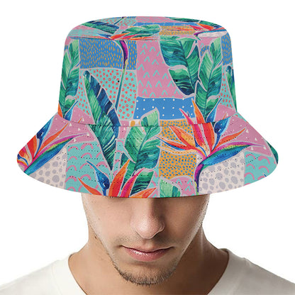 Watercolor Tropical Patchwork Print Bucket Hat