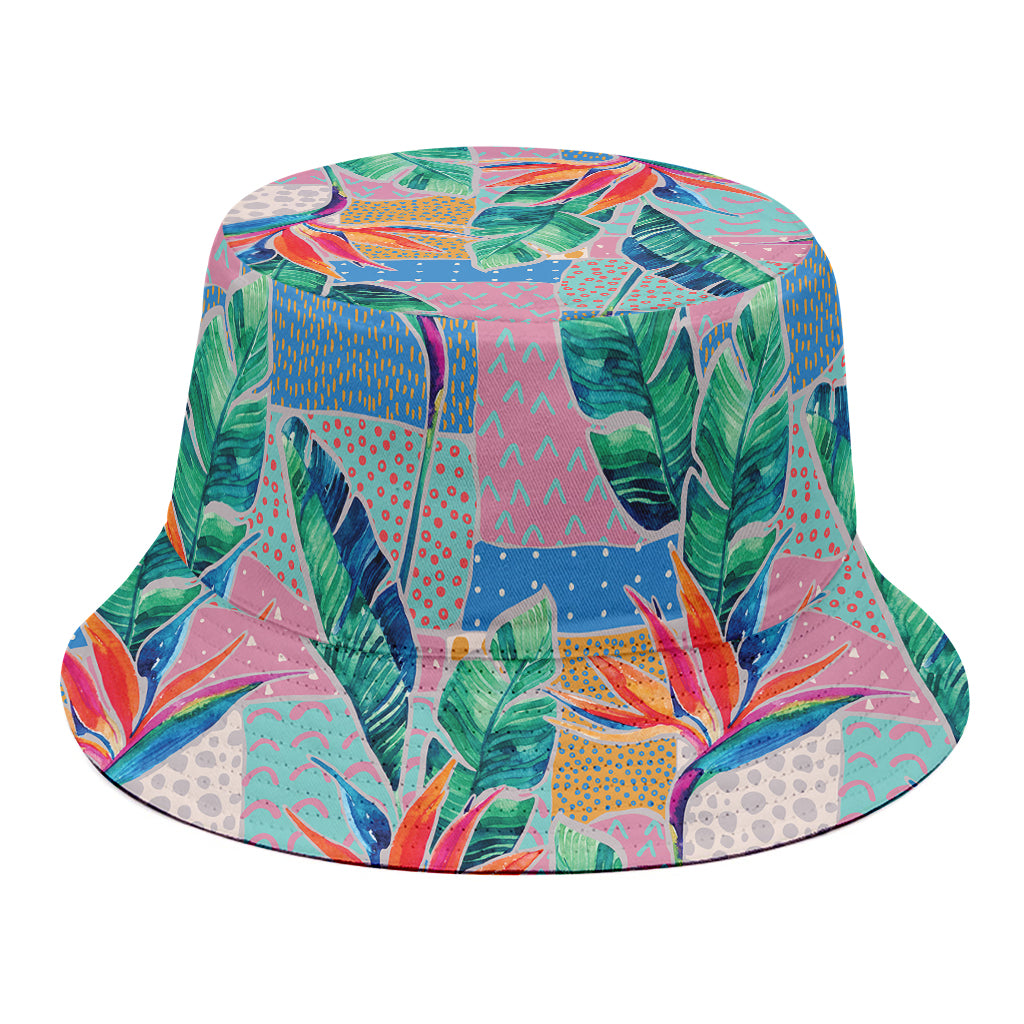 Watercolor Tropical Patchwork Print Bucket Hat
