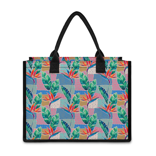 Watercolor Tropical Patchwork Print Canvas Tote Bag