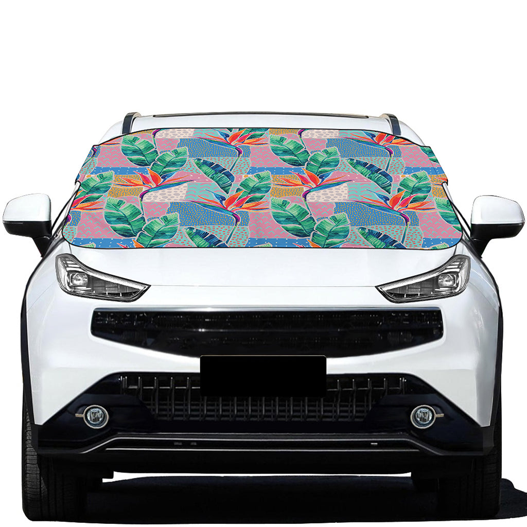 Watercolor Tropical Patchwork Print Car Windshield Snow Cover