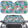 Watercolor Tropical Patchwork Print Car Windshield Sun Shade
