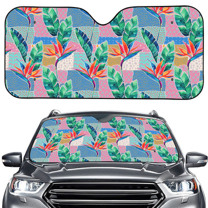 Watercolor Tropical Patchwork Print Car Windshield Sun Shade