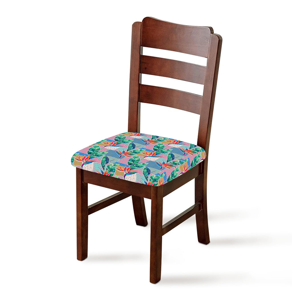 Watercolor Tropical Patchwork Print Chair Cushion Cover