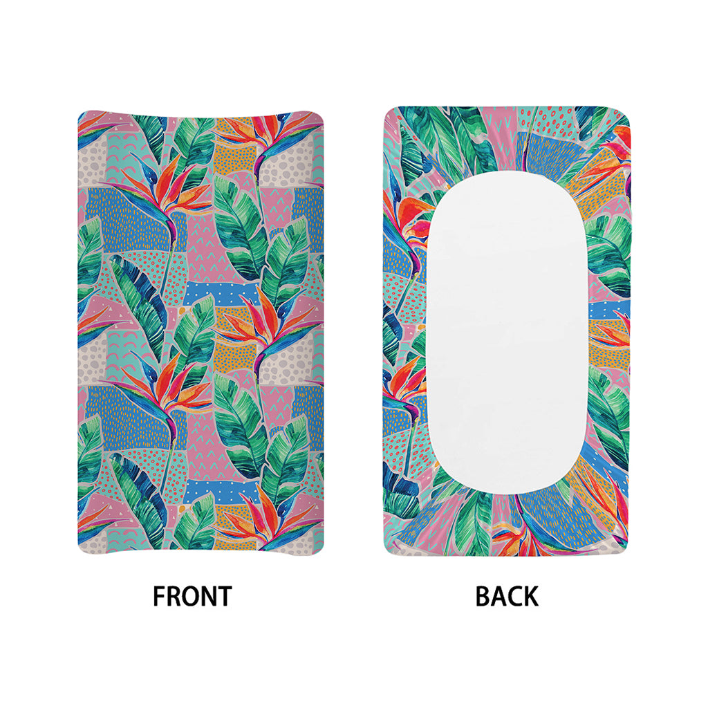 Watercolor Tropical Patchwork Print Changing Pad Cover