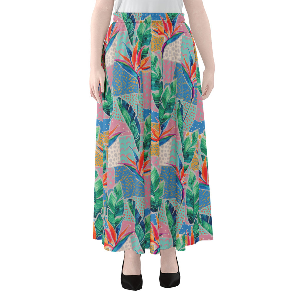 Watercolor Tropical Patchwork Print Chiffon Maxi Skirt