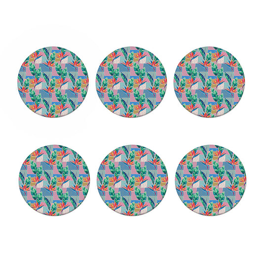 Watercolor Tropical Patchwork Print Coaster Set