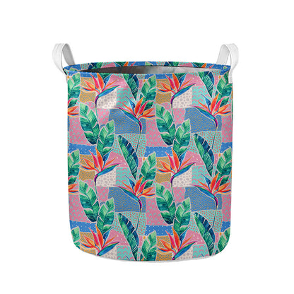 Watercolor Tropical Patchwork Print Collapsible Laundry Basket