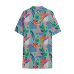 Watercolor Tropical Patchwork Print Cotton Hawaiian Shirt