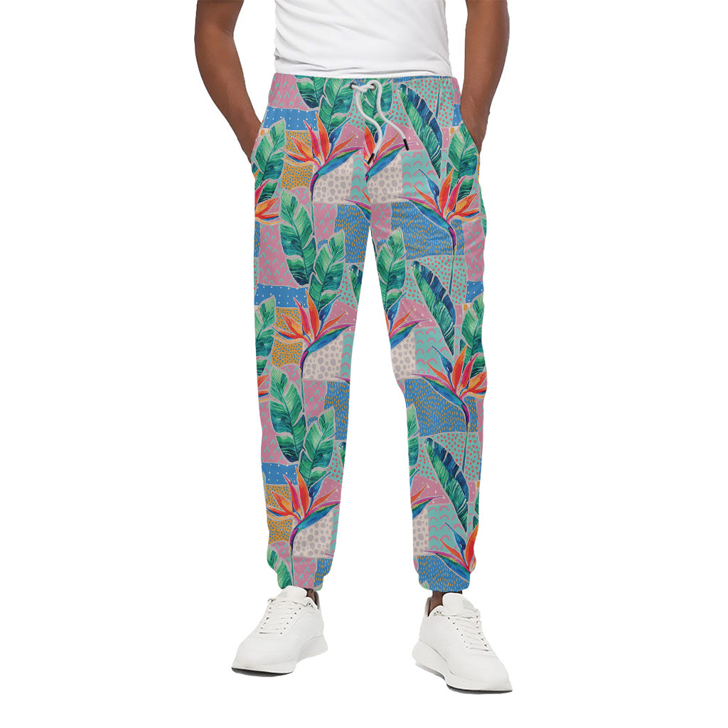 Watercolor Tropical Patchwork Print Cotton Pants