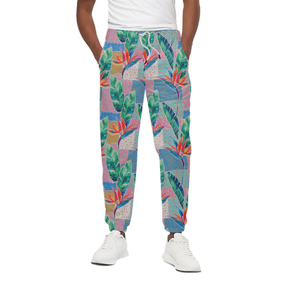 Watercolor Tropical Patchwork Print Cotton Pants