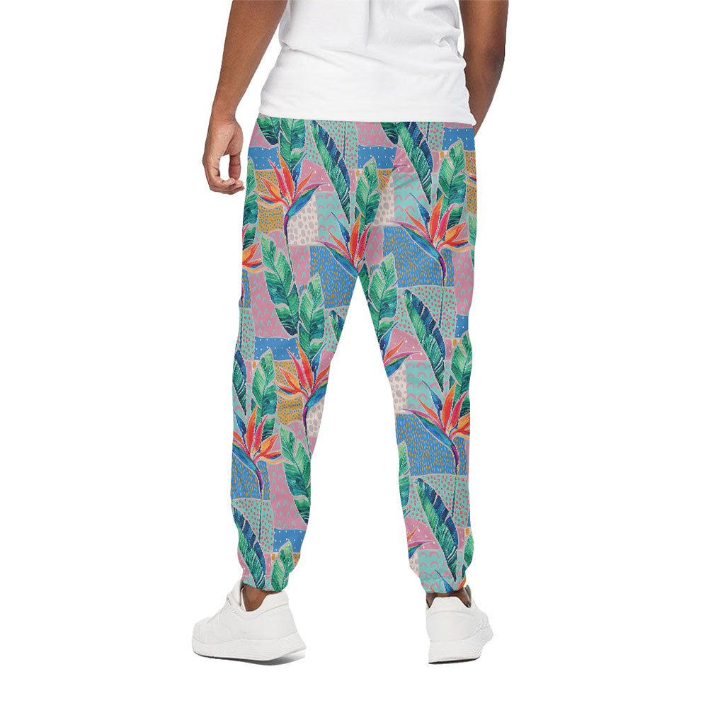 Watercolor Tropical Patchwork Print Cotton Pants