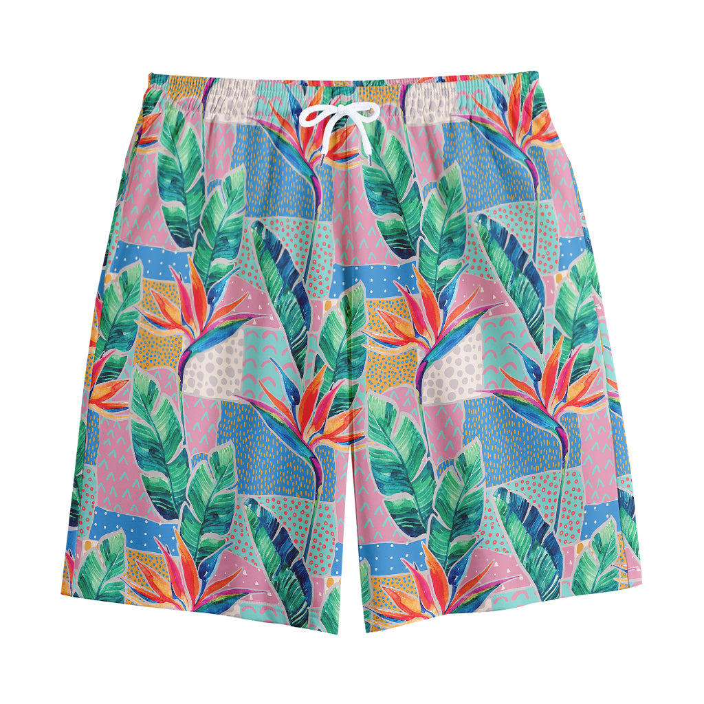 Watercolor Tropical Patchwork Print Cotton Shorts
