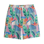Watercolor Tropical Patchwork Print Cotton Shorts