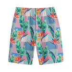 Watercolor Tropical Patchwork Print Cotton Shorts